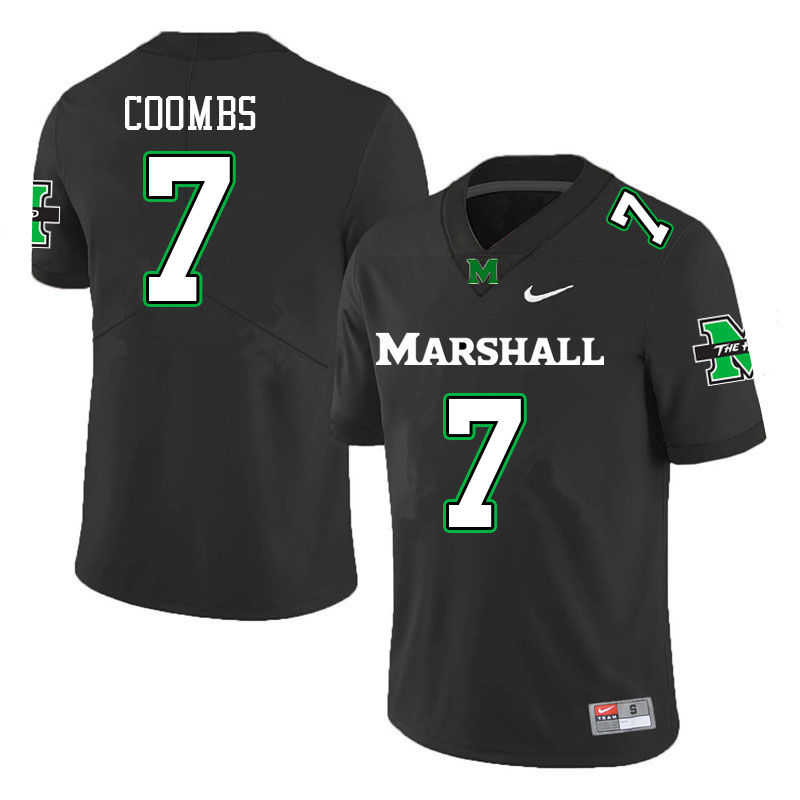 Men #7 Caleb Coombs Marshall Thundering Herd College Football Jerseys Stitched-Black - Click Image to Close
